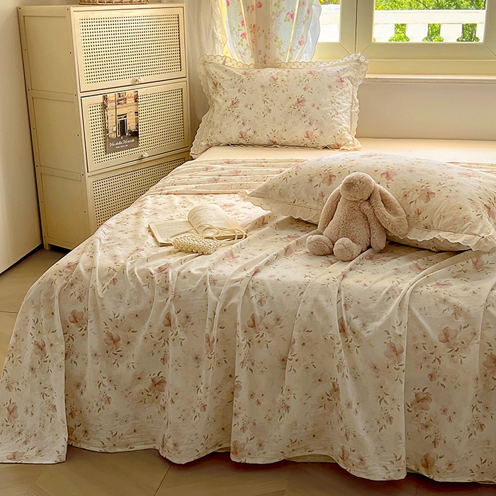 91家纺网 家纺一手货源 找家纺 爱彼家纺 2026春夏新款云感水洗棉床单清新碎花床单三件套 云感-春意