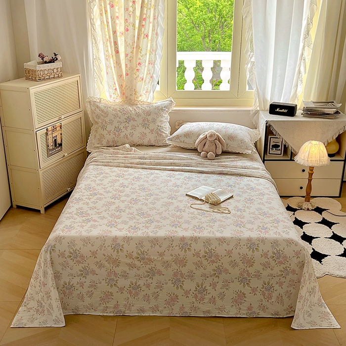 91家纺网 家纺一手货源 找家纺 爱彼家纺 2026春夏新款云感水洗棉床单清新碎花床单三件套 云感-鲜花怒放