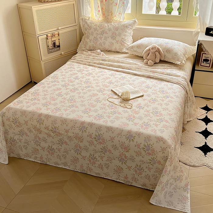 91家纺网 家纺一手货源 找家纺 爱彼家纺 2026春夏新款云感水洗棉床单清新碎花床单三件套 云感-鲜花怒放