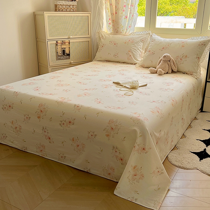 91家纺网 家纺一手货源 找家纺 爱彼家纺 2026春夏新款云感水洗棉床单清新碎花床单三件套 云感-夏日风情