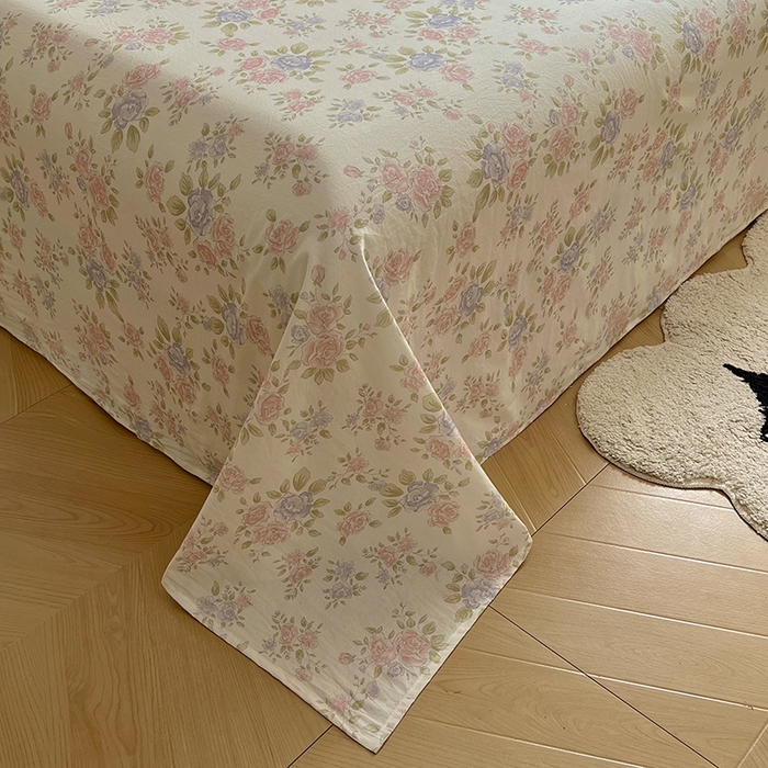 91家纺网 家纺一手货源 找家纺 爱彼家纺 2026春夏新款云感水洗棉床单清新碎花床单三件套 云感-鲜花怒放