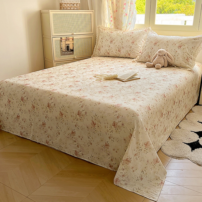 91家纺网 家纺一手货源 找家纺 爱彼家纺 2026春夏新款云感水洗棉床单清新碎花床单三件套 云感-春意