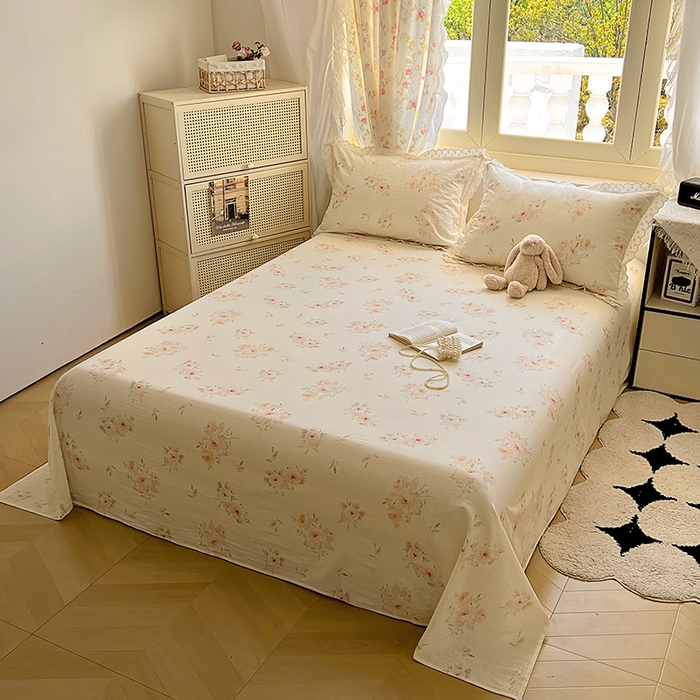 91家纺网 家纺一手货源 找家纺 爱彼家纺 2026春夏新款云感水洗棉床单清新碎花床单三件套 云感-夏日风情