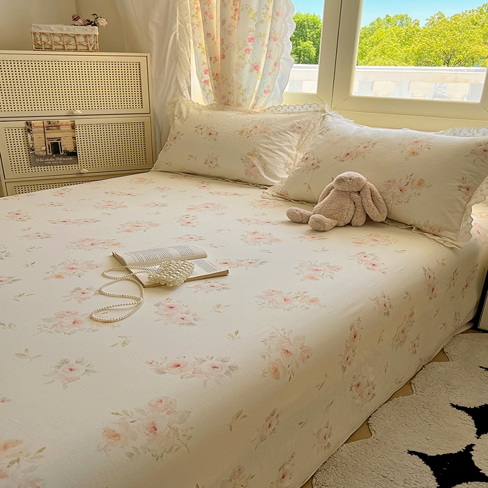 91家纺网 家纺一手货源 找家纺 爱彼家纺 2026春夏新款云感水洗棉床单清新碎花床单三件套 云感-夏日风情