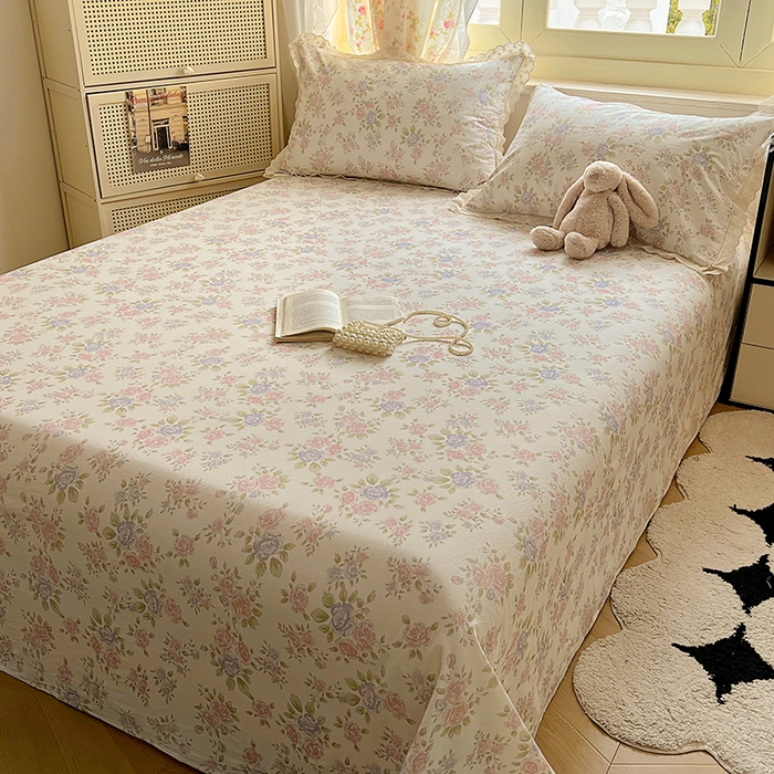 91家纺网 家纺一手货源 找家纺 爱彼家纺 2026春夏新款云感水洗棉床单清新碎花床单三件套 云感-鲜花怒放