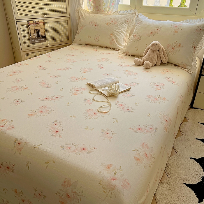 91家纺网 家纺一手货源 找家纺 爱彼家纺 2026春夏新款云感水洗棉床单清新碎花床单三件套 云感-夏日风情