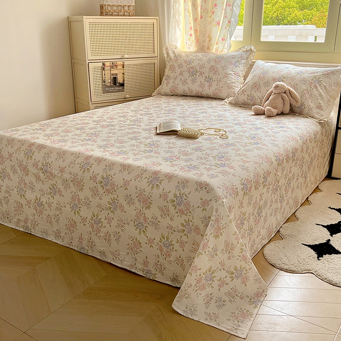 91家纺网 家纺一手货源 找家纺 爱彼家纺 2026春夏新款云感水洗棉床单清新碎花床单三件套 云感-鲜花怒放