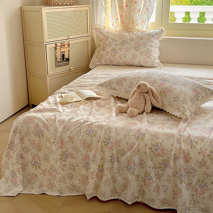 91家纺网 家纺一手货源 找家纺 爱彼家纺 2026春夏新款云感水洗棉床单清新碎花床单三件套 云感-鲜花怒放