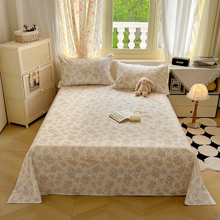 91家纺网 家纺一手货源 找家纺 爱彼家纺 2026春夏新款云感水洗棉床单清新碎花床单三件套 云感-鲜花怒放