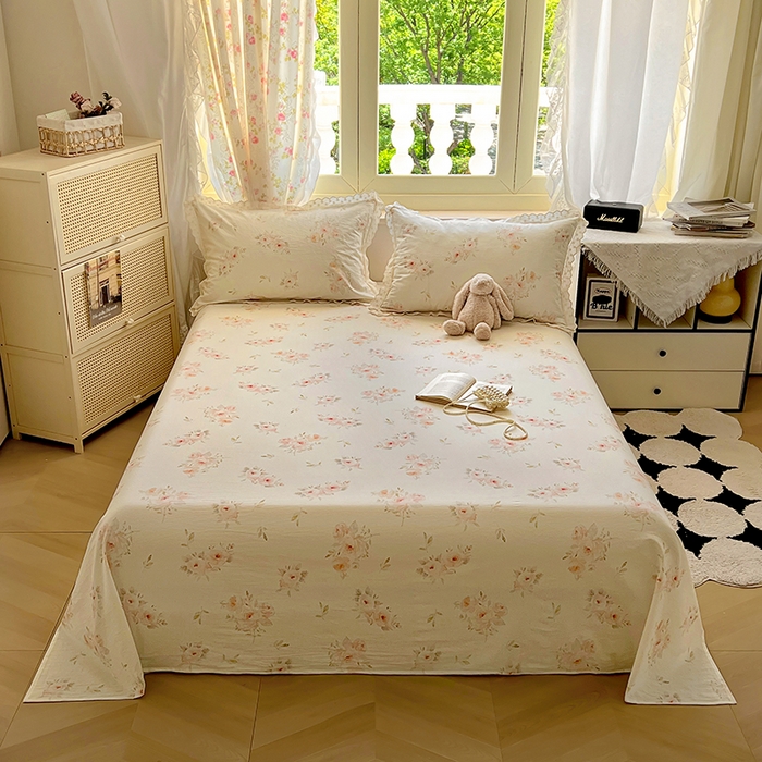 91家纺网 家纺一手货源 找家纺 爱彼家纺 2026春夏新款云感水洗棉床单清新碎花床单三件套 云感-夏日风情