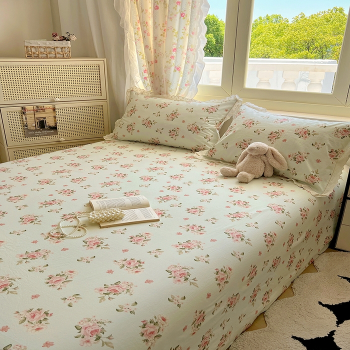 91家纺网 家纺一手货源 找家纺 爱彼家纺 2026春夏新款云感水洗棉床单清新碎花床单三件套 云感-春风里