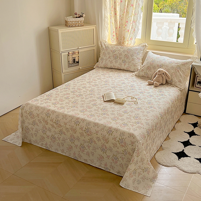 91家纺网 家纺一手货源 找家纺 爱彼家纺 2026春夏新款云感水洗棉床单清新碎花床单三件套 云感-鲜花怒放