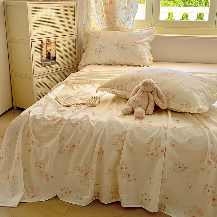 91家纺网 家纺一手货源 找家纺 爱彼家纺 2026春夏新款云感水洗棉床单清新碎花床单三件套 云感-夏日风情