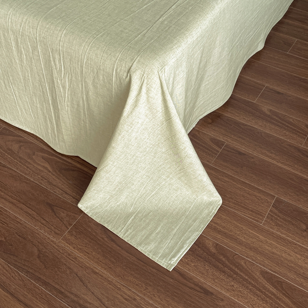 91家纺网 家纺一手货源 找家纺 如一 2026新款棉麻绣花花边款全棉亚麻四件套 花间-绿