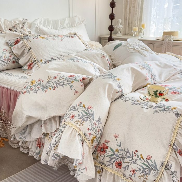 91家纺网 家纺一手货源 找家纺 （总）菊上家纺 2026新款法式田园风蕾丝床裙款四件套