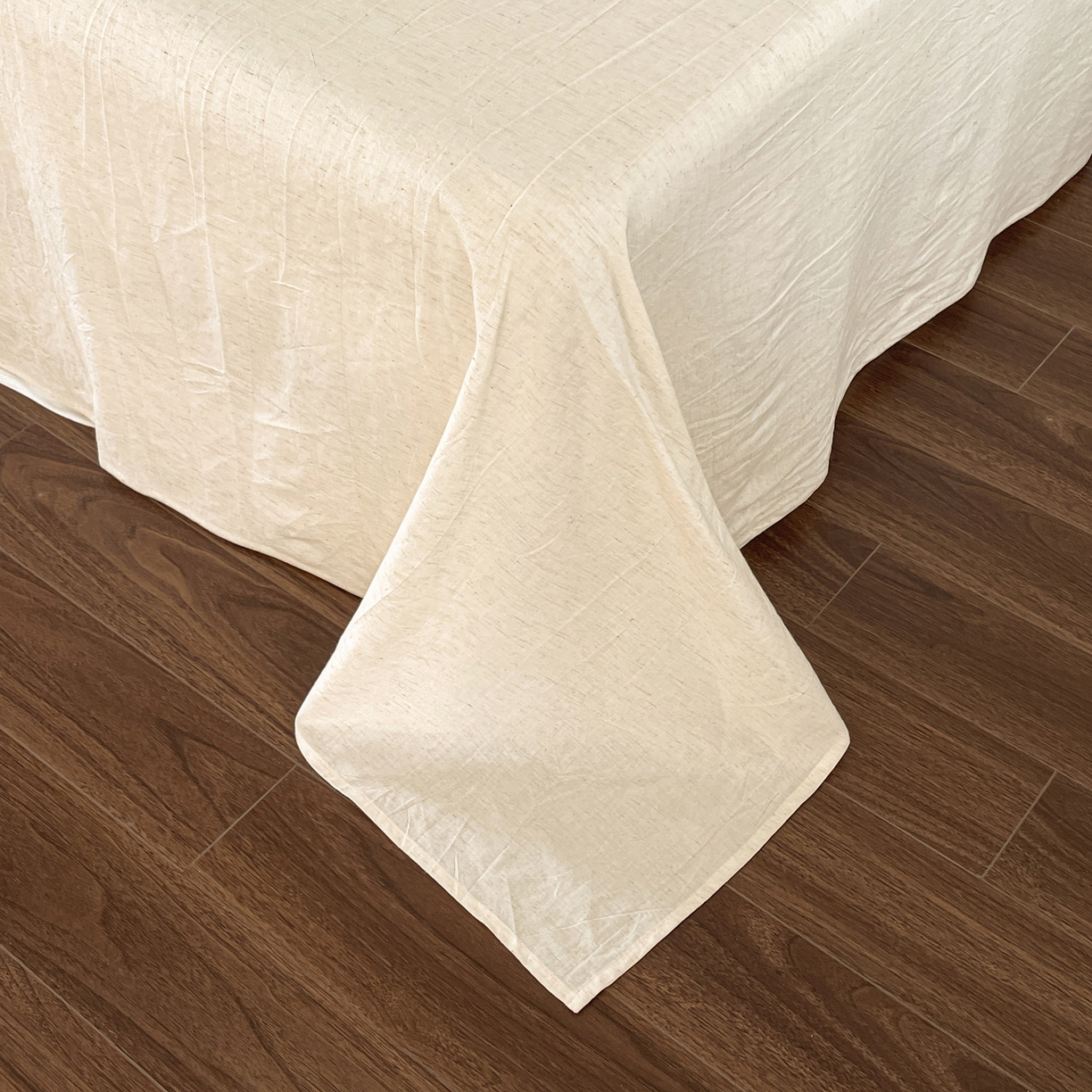 91家纺网 家纺一手货源 找家纺 如一 2026新款棉麻绣花花边款全棉亚麻四件套 花间-米