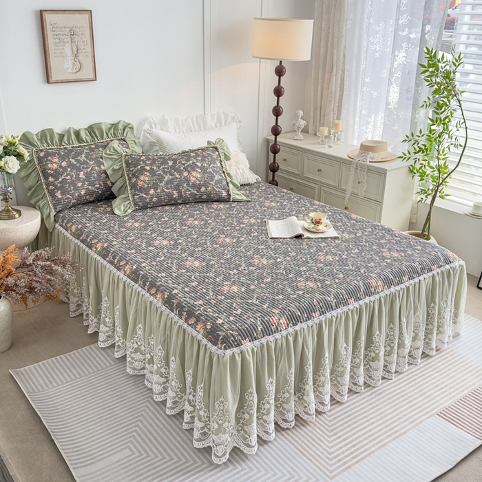 91家纺网 家纺一手货源 找家纺 菊上家纺 2026新款法式田园风蕾丝床裙款四件套 黛薇儿