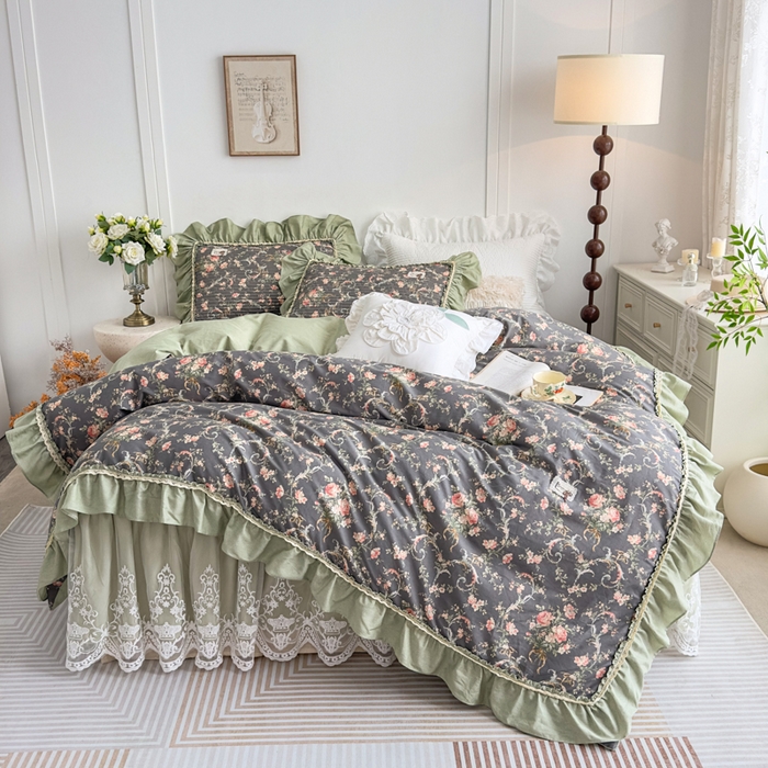 91家纺网 家纺一手货源 找家纺 菊上家纺 2026新款法式田园风蕾丝床裙款四件套 黛薇儿