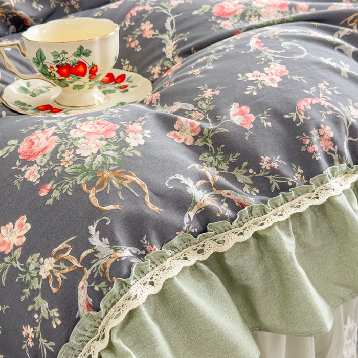 91家纺网 家纺一手货源 找家纺 菊上家纺 2026新款法式田园风蕾丝床裙款四件套 黛薇儿