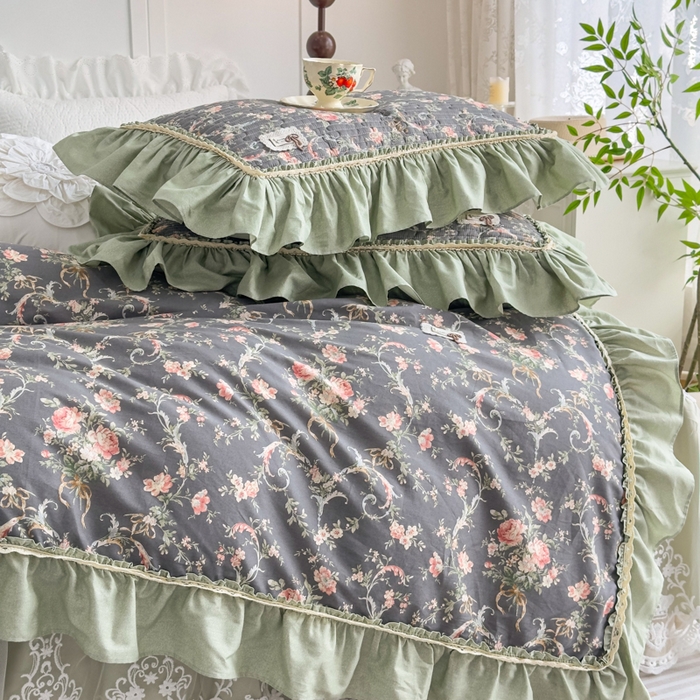 91家纺网 家纺一手货源 找家纺 菊上家纺 2026新款法式田园风蕾丝床裙款四件套 黛薇儿