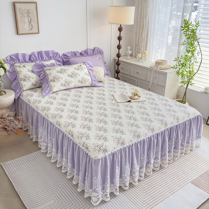 91家纺网 家纺一手货源 找家纺 菊上家纺 2026新款法式田园风蕾丝床裙款四件套 绫香紫