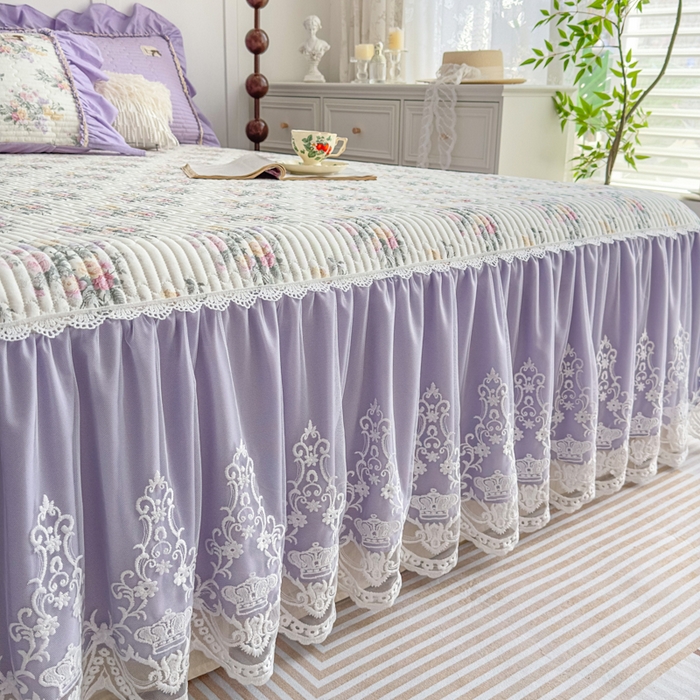 91家纺网 家纺一手货源 找家纺 菊上家纺 2026新款法式田园风蕾丝床裙款四件套 绫香紫