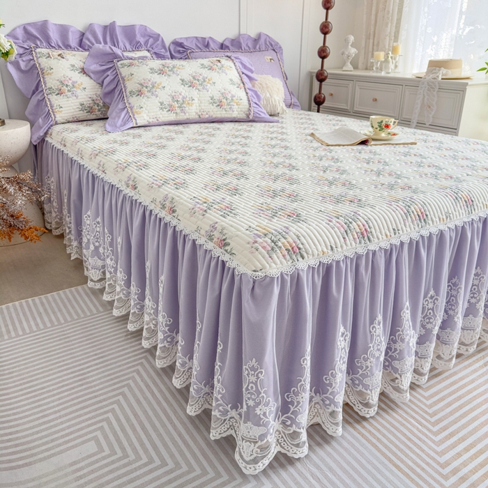 91家纺网 家纺一手货源 找家纺 菊上家纺 2026新款法式田园风蕾丝床裙款四件套 绫香紫