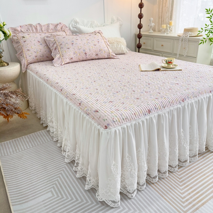 91家纺网 家纺一手货源 找家纺 菊上家纺 2026新款法式田园风蕾丝床裙款四件套 梦迪粉