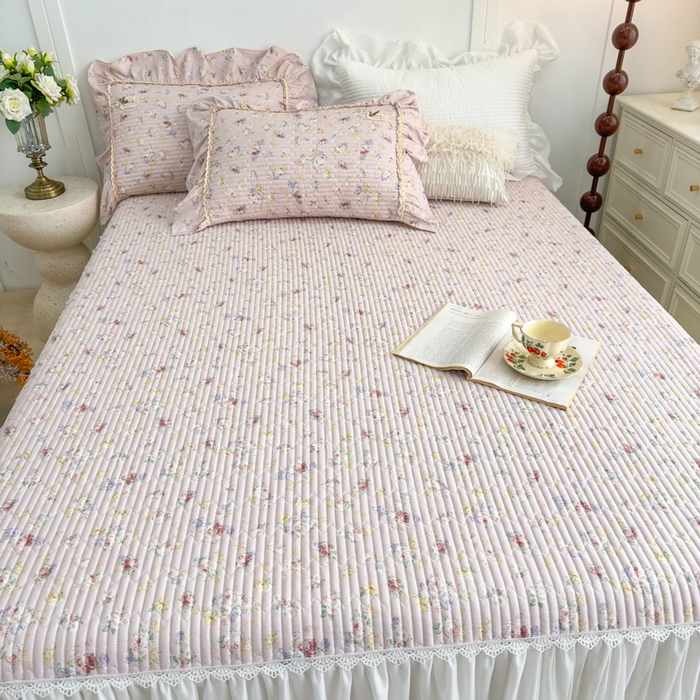 91家纺网 家纺一手货源 找家纺 菊上家纺 2026新款法式田园风蕾丝床裙款四件套 梦迪粉