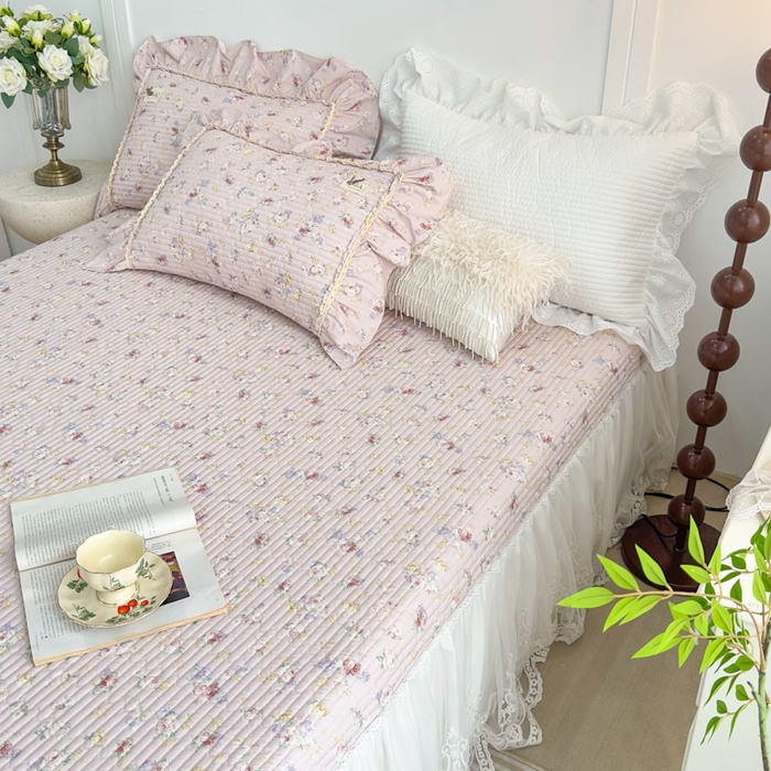 91家纺网 家纺一手货源 找家纺 菊上家纺 2026新款法式田园风蕾丝床裙款四件套 梦迪粉