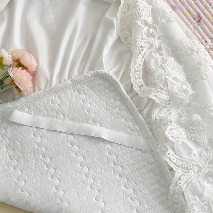 91家纺网 家纺一手货源 找家纺 菊上家纺 2026新款法式田园风蕾丝床裙款四件套 梦迪粉