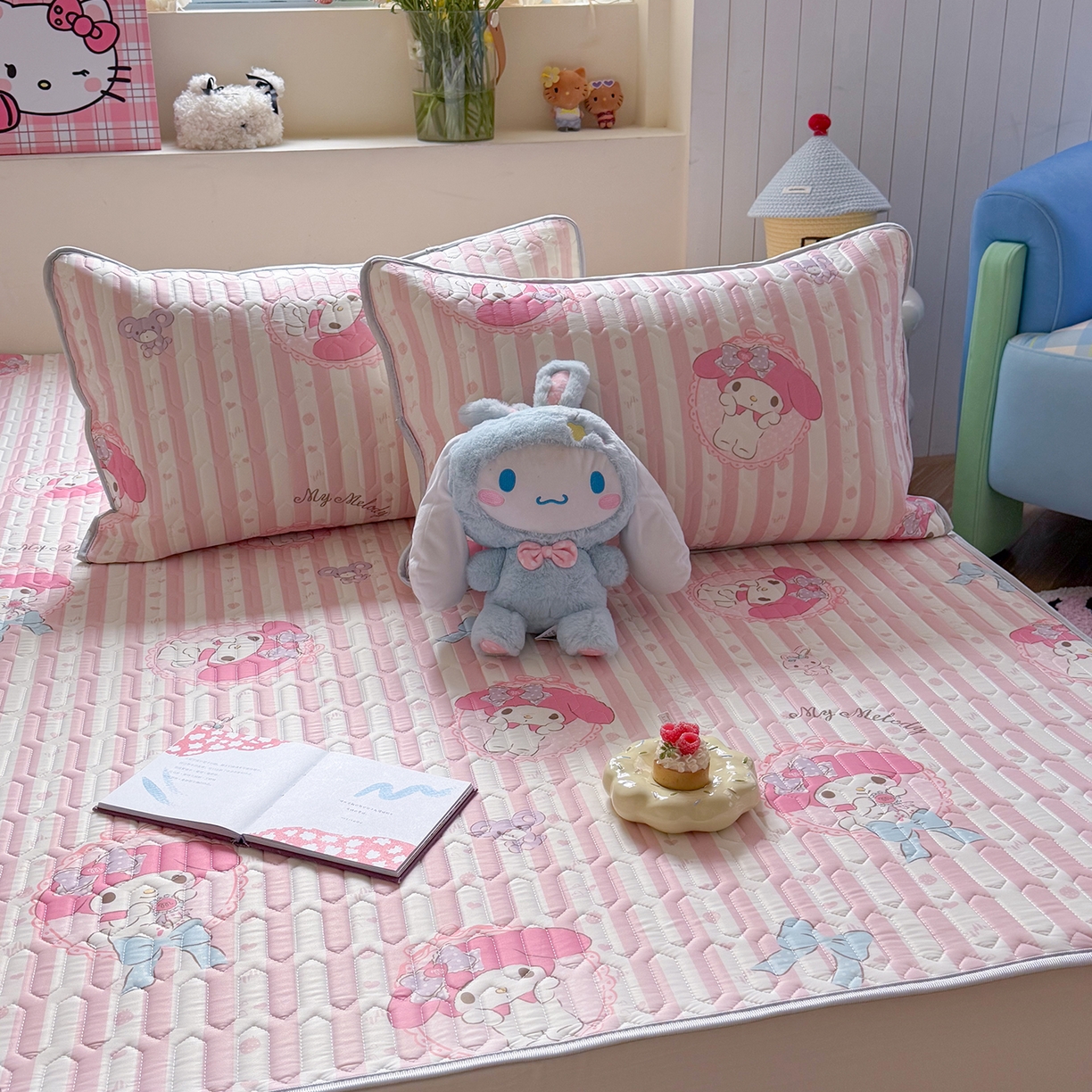 91家纺网 家纺一手货源 找家纺 桃子家居 2026新款A类正版授权三丽鸥高品质凉感丝乳胶席空调软席系列三件套 三丽鸥乳胶席-粉粉美乐蒂