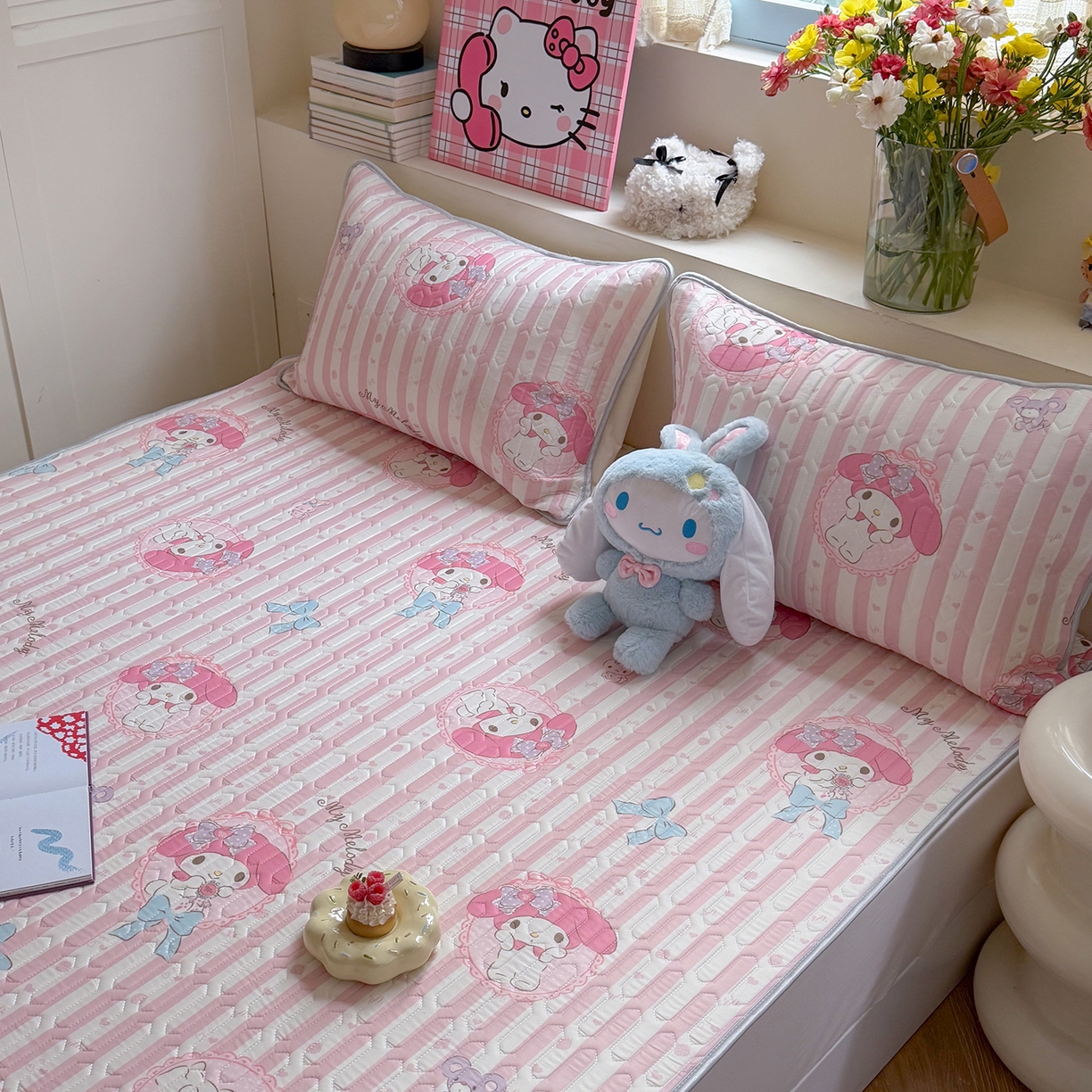 91家纺网 家纺一手货源 找家纺 桃子家居 2026新款A类正版授权三丽鸥高品质凉感丝乳胶席空调软席系列三件套 三丽鸥乳胶席-粉粉美乐蒂