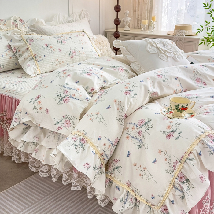 菊上家纺 2026新款法式田园风蕾丝床裙款四件套 梦兰蔻