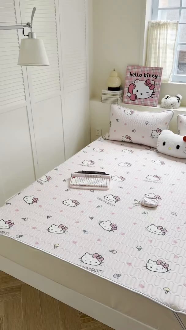 91家纺网 家纺一手货源 找家纺 桃子家居 2026新款A类正版授权三丽鸥高品质凉感丝乳胶席空调软席系列三件套 三丽鸥乳胶席-粉粉甜筒KT