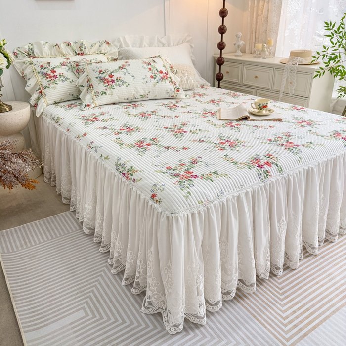 91家纺网 家纺一手货源 找家纺 菊上家纺 2026新款法式田园风蕾丝床裙款四件套 梦青栀