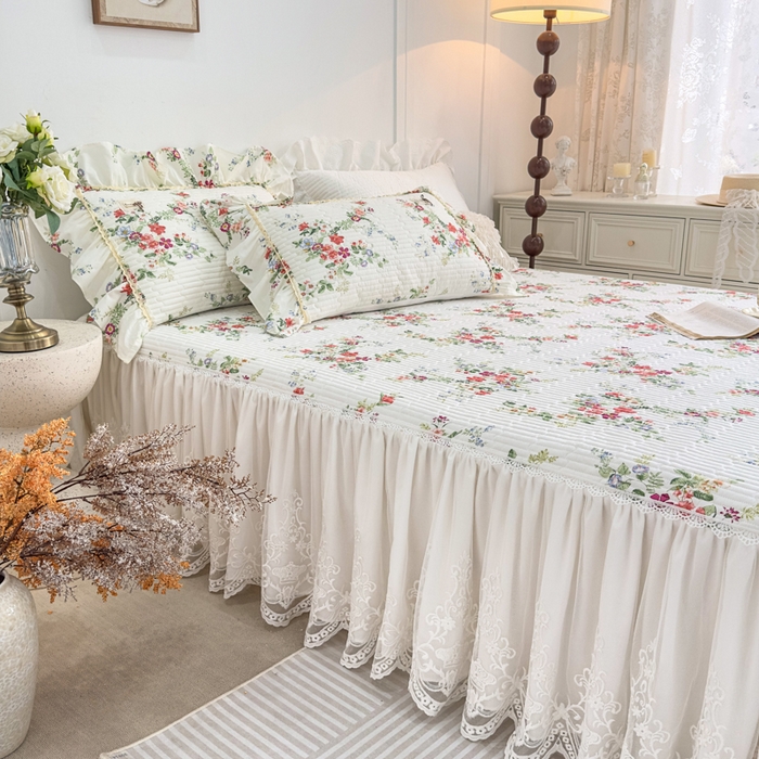 91家纺网 家纺一手货源 找家纺 菊上家纺 2026新款法式田园风蕾丝床裙款四件套 梦青栀