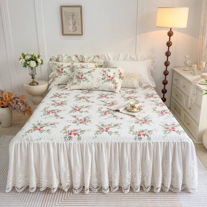 91家纺网 家纺一手货源 找家纺 菊上家纺 2026新款法式田园风蕾丝床裙款四件套 梦青栀