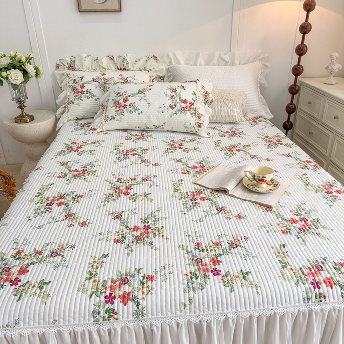 91家纺网 家纺一手货源 找家纺 菊上家纺 2026新款法式田园风蕾丝床裙款四件套 梦青栀