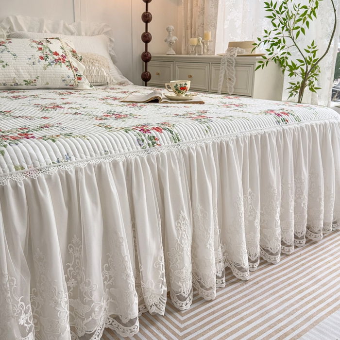 91家纺网 家纺一手货源 找家纺 菊上家纺 2026新款法式田园风蕾丝床裙款四件套 梦青栀