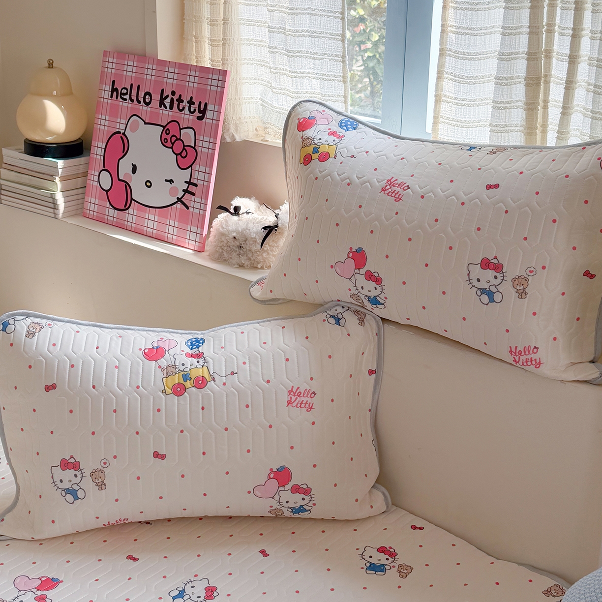 91家纺网 家纺一手货源 找家纺 桃子家居 2026新款A类正版授权三丽鸥高品质凉感丝乳胶席空调软席系列三件套 三丽鸥乳胶席-气球美美KT