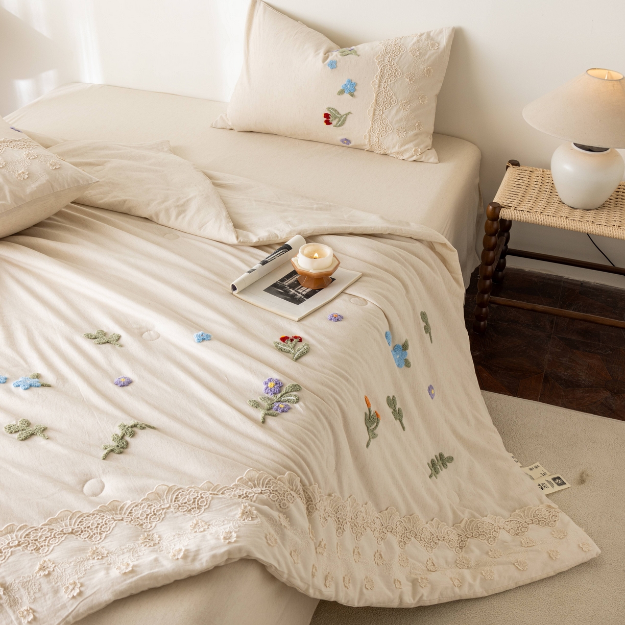 91家纺网 家纺一手货源 找家纺 （总）梵克保罗 2026春夏新款全棉棉麻毛巾绣单夏被夏凉被空调被四件套