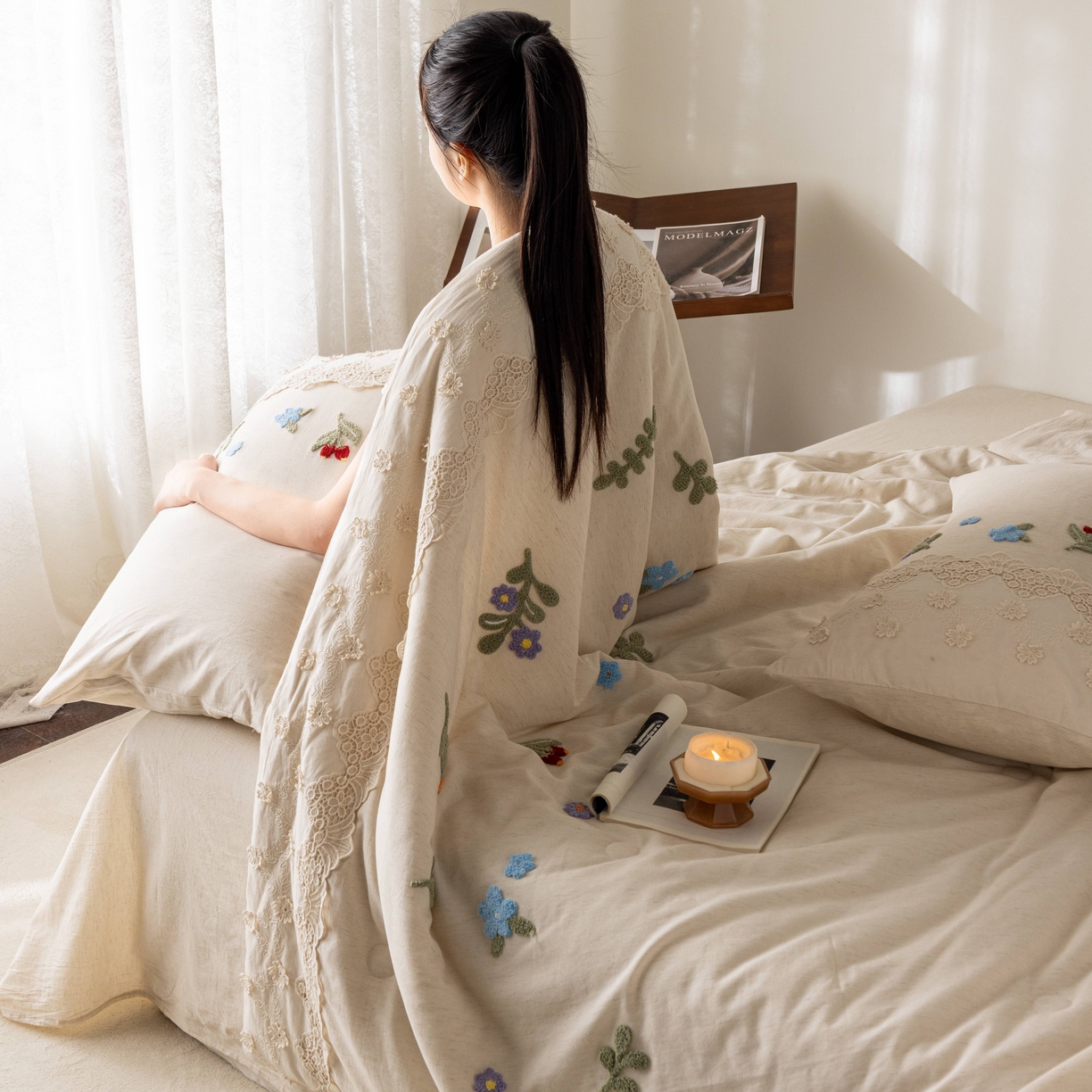 91家纺网 家纺一手货源 找家纺 （总）梵克保罗 2026春夏新款全棉棉麻毛巾绣单夏被夏凉被空调被四件套