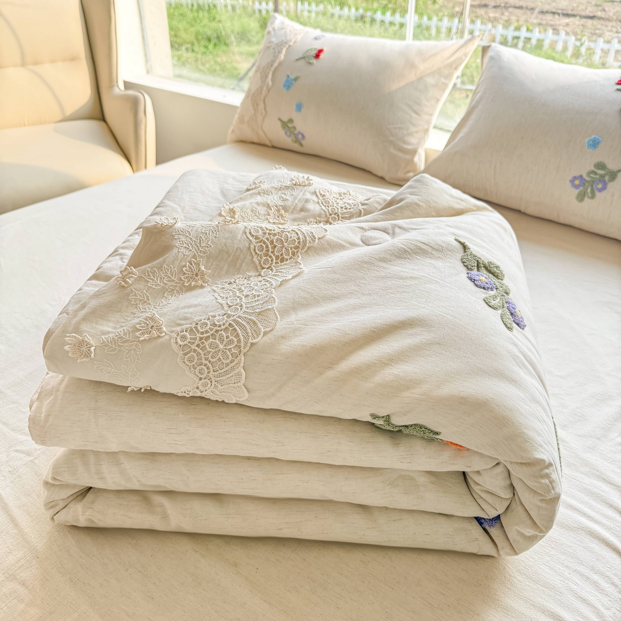 91家纺网 家纺一手货源 找家纺 （总）梵克保罗 2026春夏新款全棉棉麻毛巾绣单夏被夏凉被空调被四件套