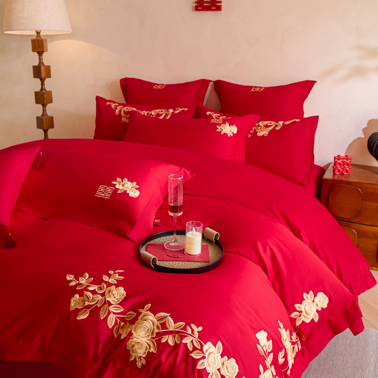 91家纺网 家纺一手货源 找家纺 （总）东方合美（原：皇家传奇） 2025新款全棉纯棉新中式刺绣婚庆多件套-爱你