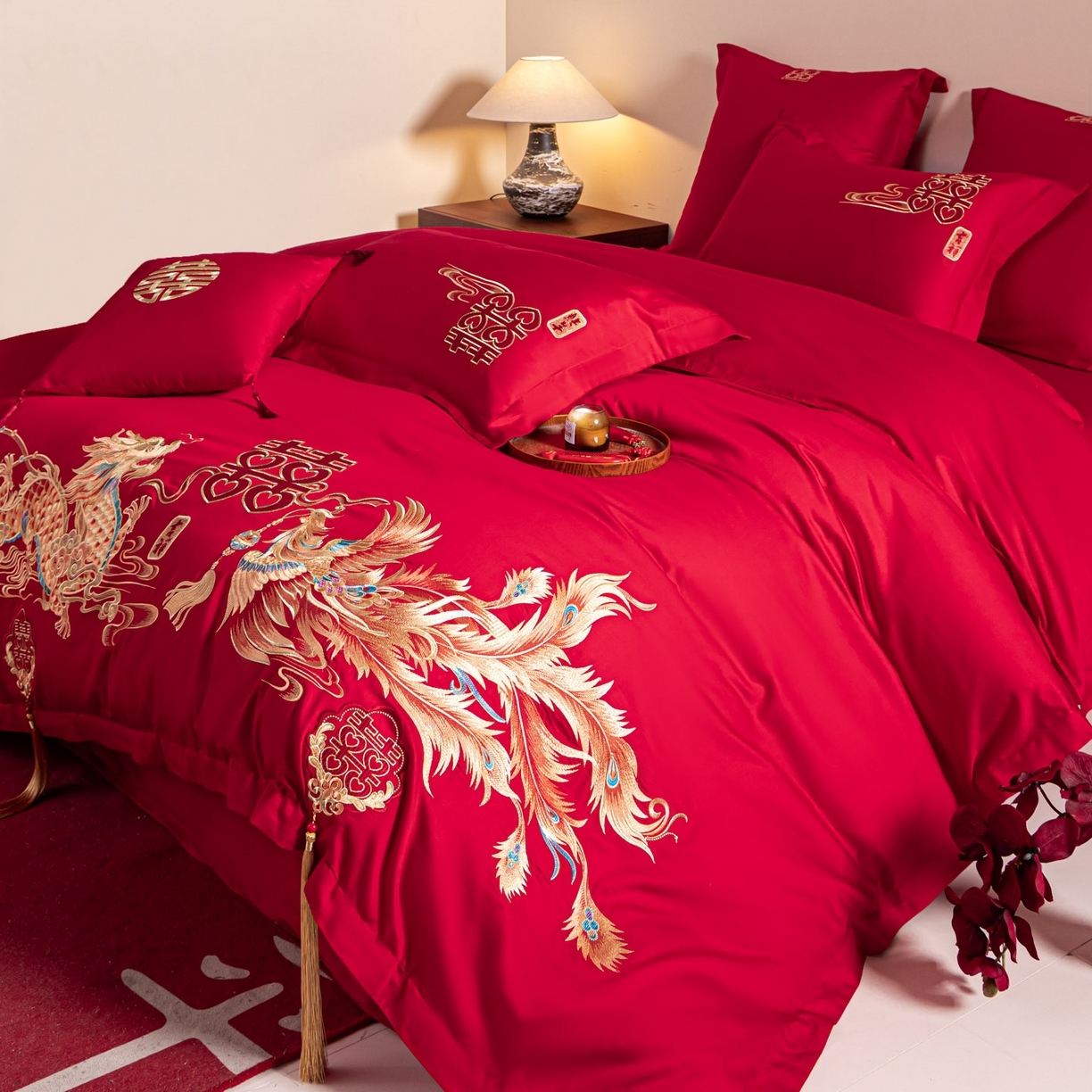 91家纺网 家纺一手货源 找家纺 （总）东方合美（原：皇家传奇） 2026新款纯棉长绒棉刺绣婚庆四件套-龙凤系列