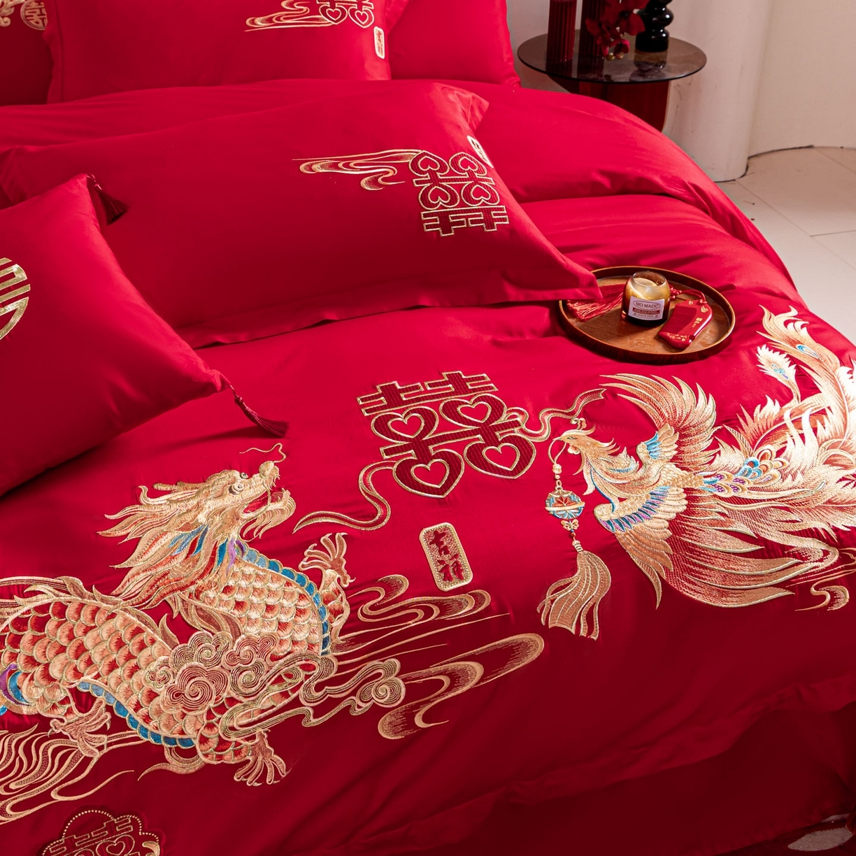 91家纺网 家纺一手货源 找家纺 （总）东方合美（原：皇家传奇） 2026新款纯棉长绒棉刺绣婚庆四件套-龙凤系列