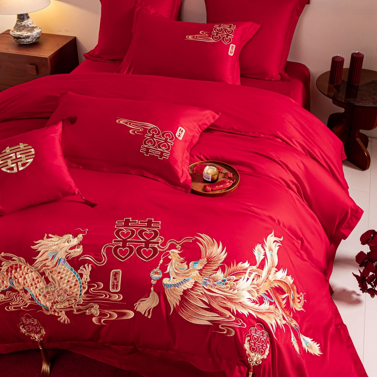 91家纺网 家纺一手货源 找家纺 （总）东方合美（原：皇家传奇） 2026新款纯棉长绒棉刺绣婚庆四件套-龙凤系列