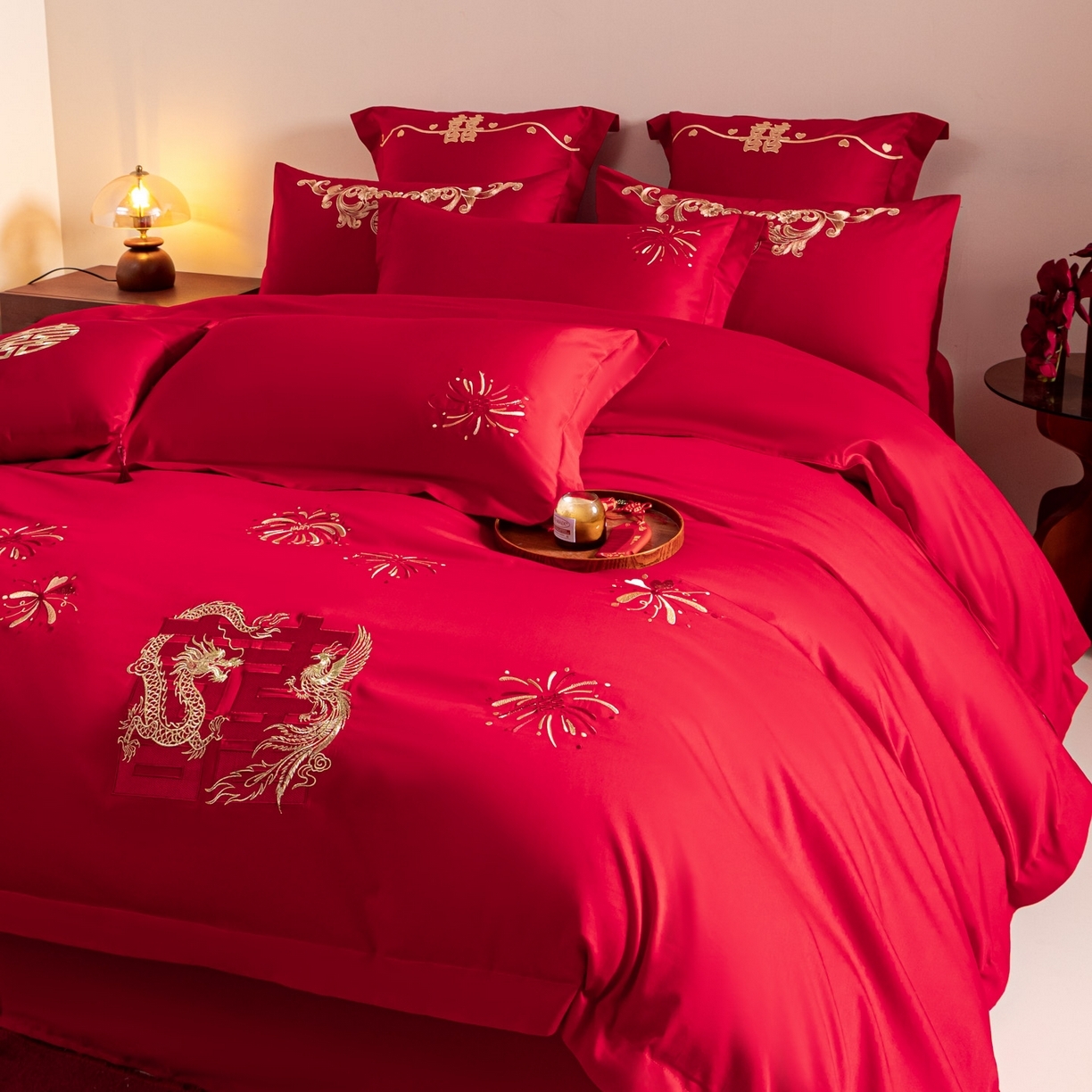 91家纺网 家纺一手货源 找家纺 （总）东方合美（原：皇家传奇） 2026新款纯棉长绒棉刺绣婚庆四件套-龙凤系列