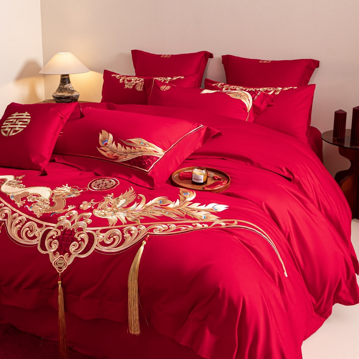 91家纺网 家纺一手货源 找家纺 （总）东方合美（原：皇家传奇） 2026新款纯棉长绒棉刺绣婚庆四件套-龙凤系列